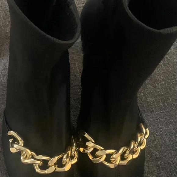 Zara Black Gold Chain Heel Ankle Boots SZ 42 /US 11 - Picture 4 of 6